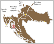 karta Hrvatske s opisom kako doći na Rab